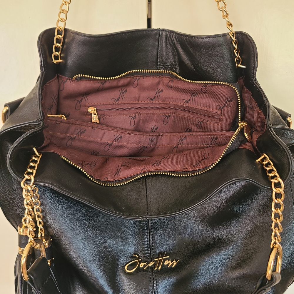 Jose Hess Signature Leather Hobo Bag – Black with Gold Hardware - Picture 6 of 12